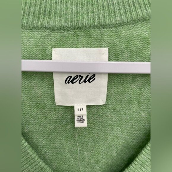 New Aerie Oversized Cozy V-Neck Sweater Lounge Boho Neutral Sustainable - Picture 4 of 6